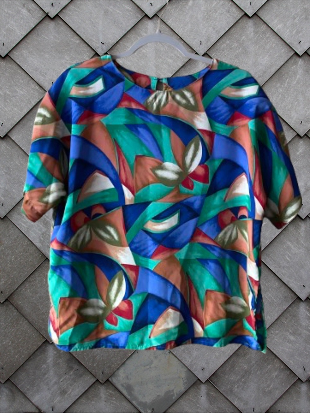 Colorful abstract vintage Che Studio boxy short sleeve top summer tropical sz L